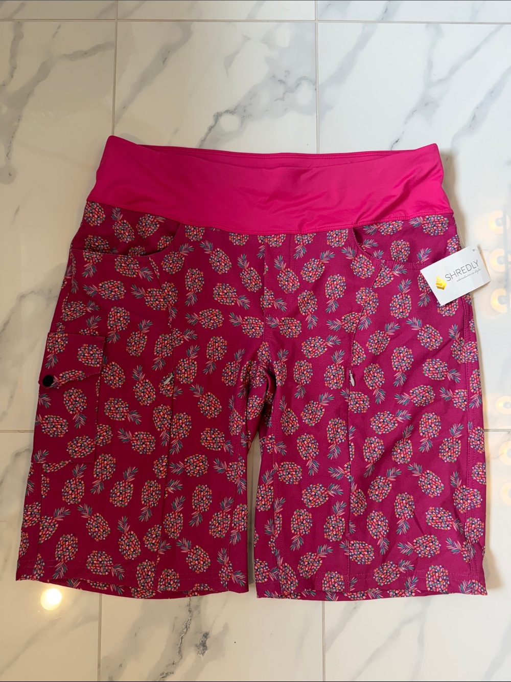 SHREDLY MTB 11” Curvy Mountain Bike Cycling Athletic Shorts In Pink Pineapple 18
